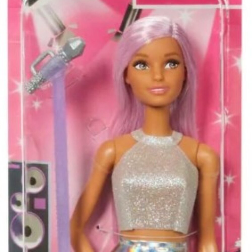 Barbie Pop Star Doll NIB - Silver Glitter Top, Holographic Skirt, Mic Stand